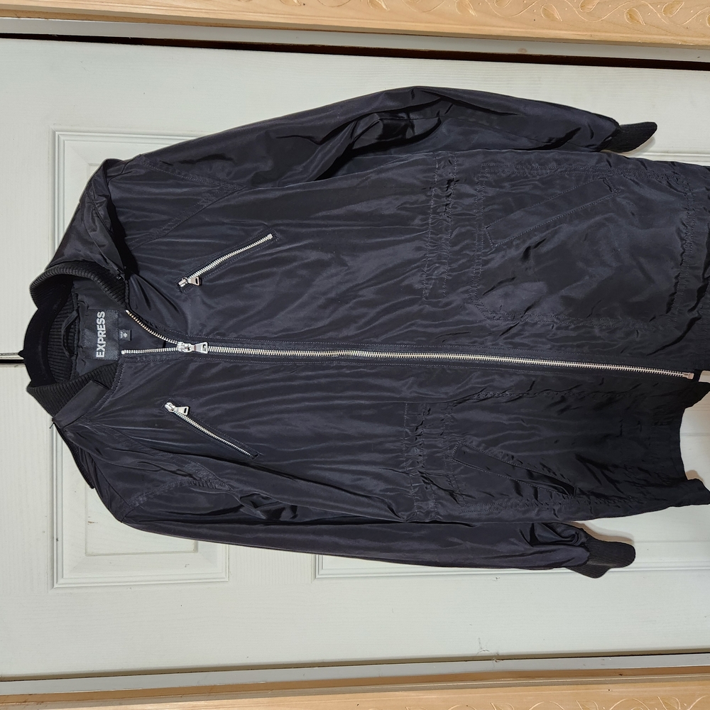 Express Black Windbreaker Jacket with White Trim - Picture 3 of 12